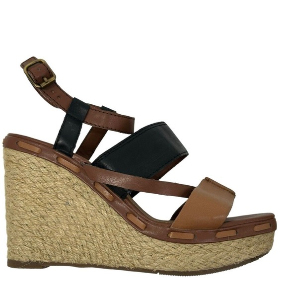 Victor Alfaro Women Brown Leather Wedge Heel Sandals Size 7.5 Note Flaw - Picture 11 of 16